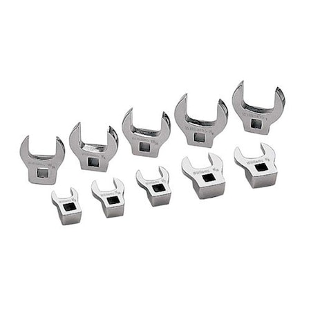 Williams Crowfoot Wrench Set, 3/8in. Drive, Open End, SAE, 10 Pieces WSBCO-10
